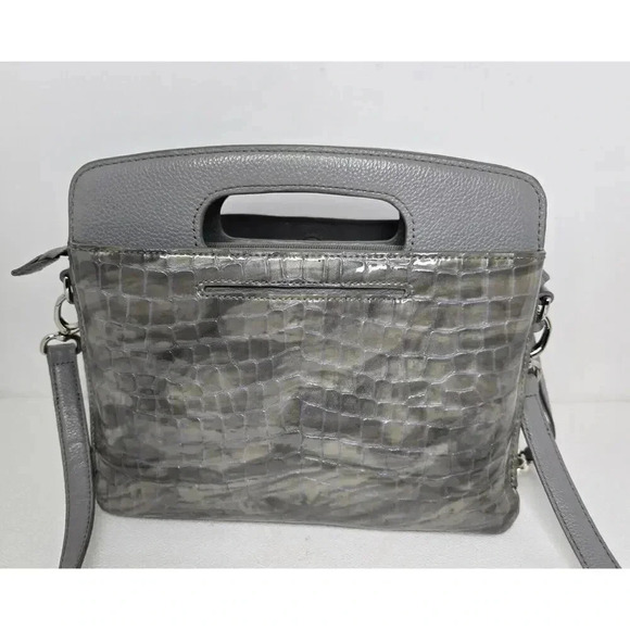 Brighton Sharona Dove Gray Handled Satchel Crossbody Purse Croc Embossed - Picture 4 of 16